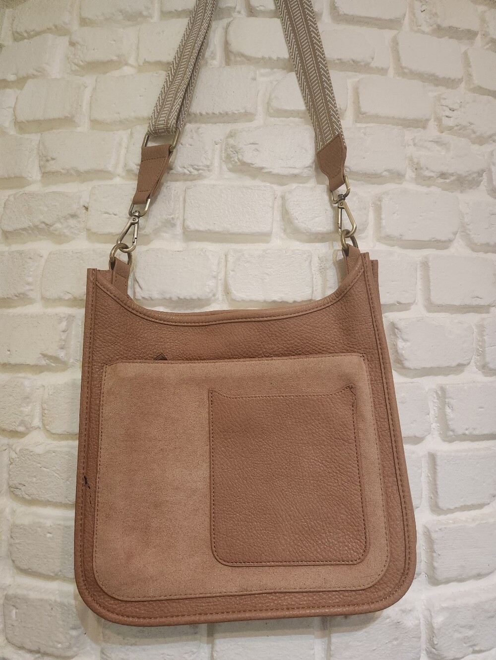 Shiraleah Tan Faux Suede & Leather Crossbody Bag With Detachable Guitar Strap